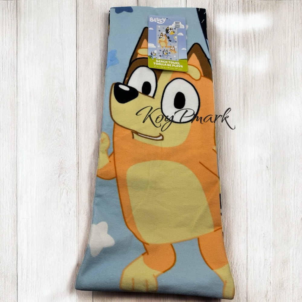 Bluey Blue/Orange Beach Towel for Bath 27” x 54”